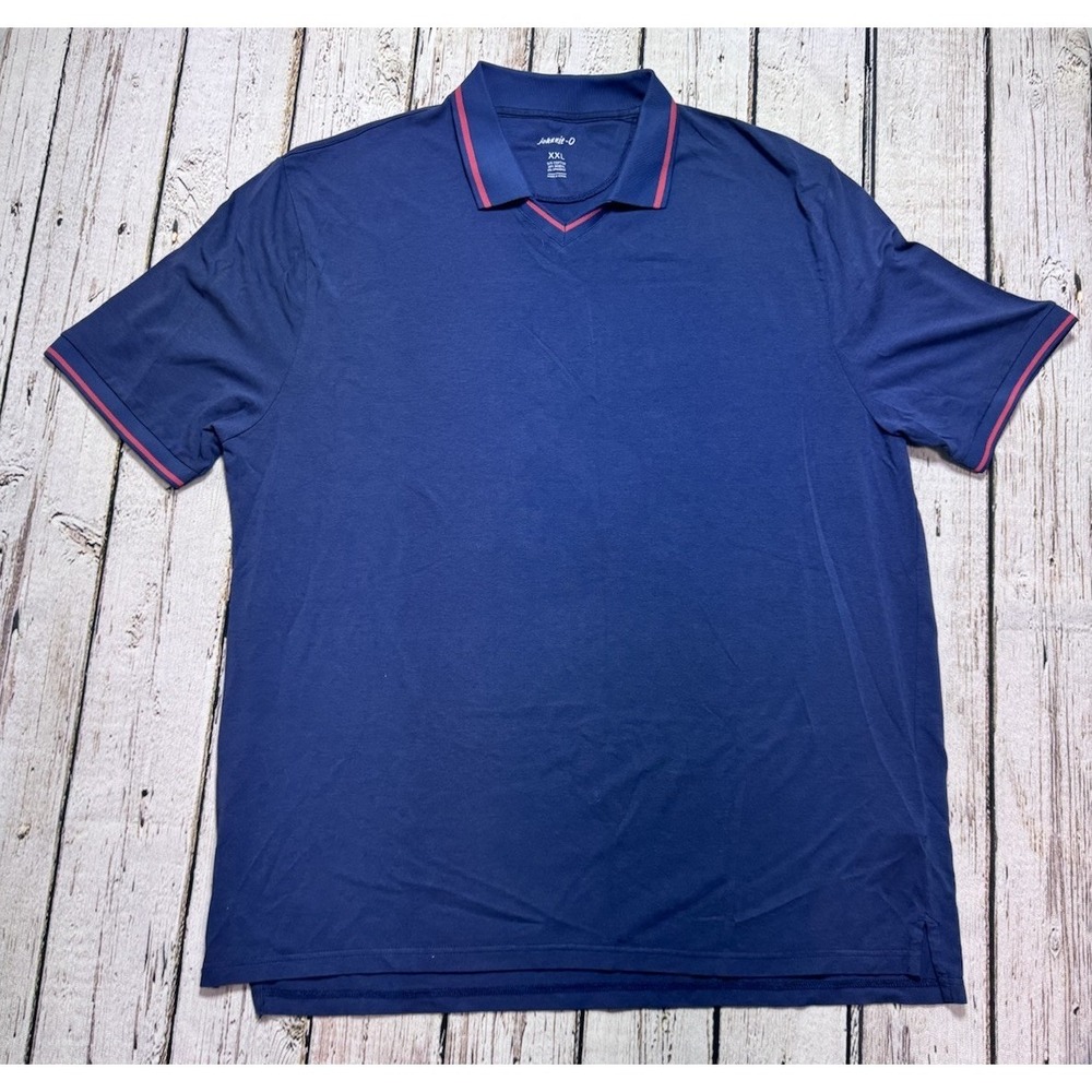 JOHNNIE-O Victor V-Neck Collared Stretch Polo Shirt Men's Size XXL Navy Blue Red